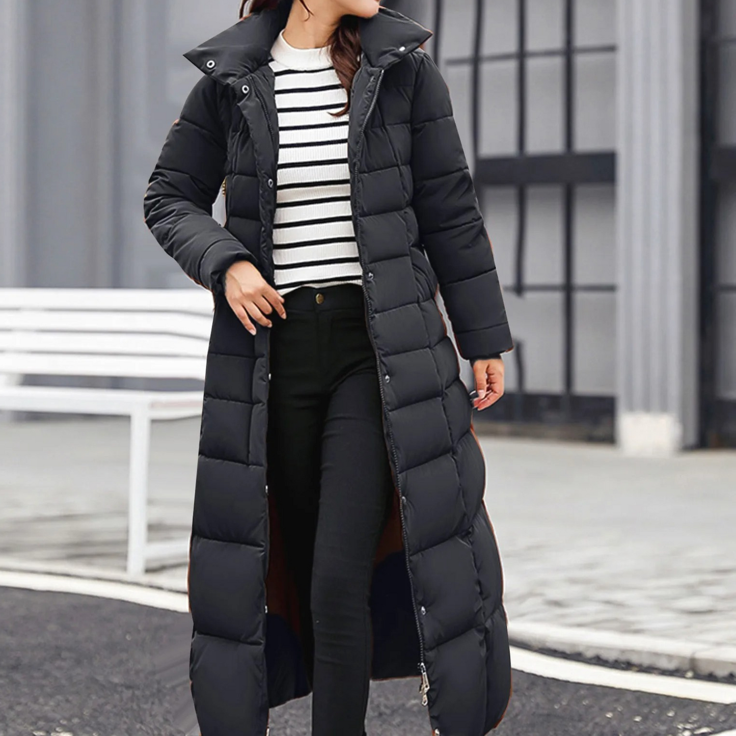 Stylische Damenpufferjacke Elegant Knopf