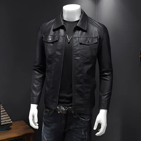 Elegante Lederjacke Slim Fit Herren - IdealeKleiden