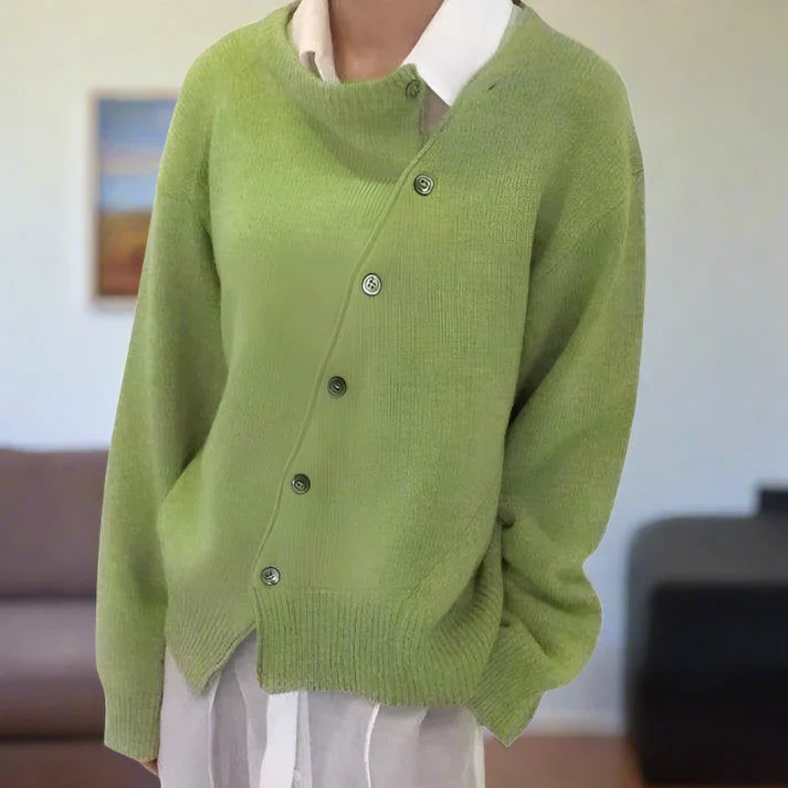 Weiche Strickjacke Damen Diagonale Knöpfe