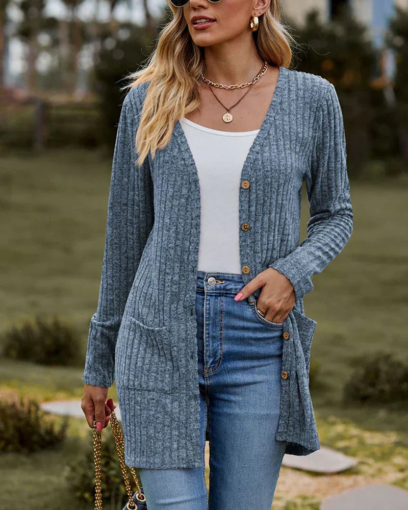 Klassische Strickjacke Lockere Passform mit Knöpfen - IdealeKleiden