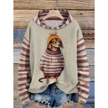 Damen Fleece Pullover Hund Motiv Weich Geschnürt