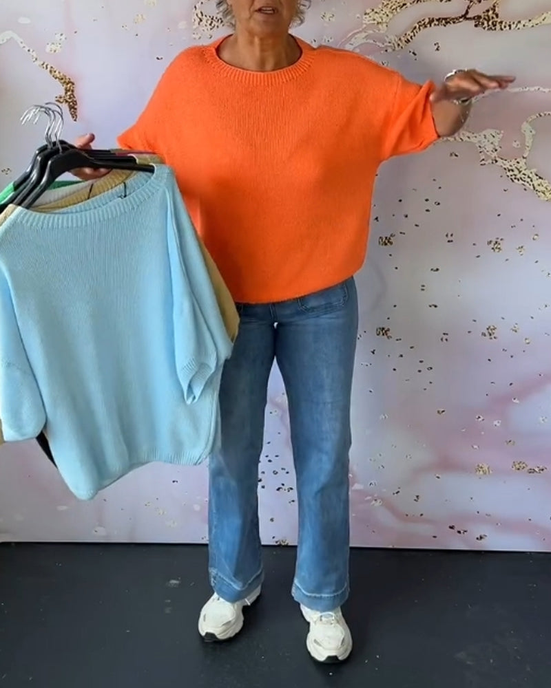 Bequemer Pullover Rundhals Unifarbe