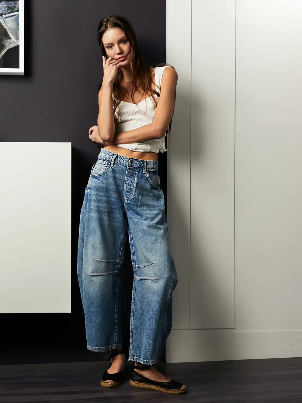 Damen Jeans Weit Bequem Nahtdetails - IdealeKleiden