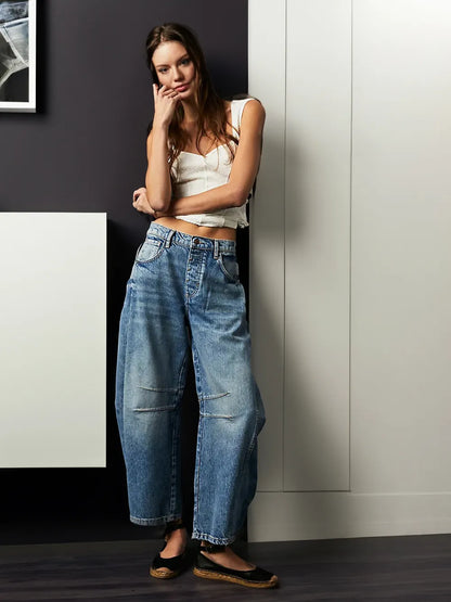 Damen Jeans Weit Bequem Nahtdetails - IdealeKleiden