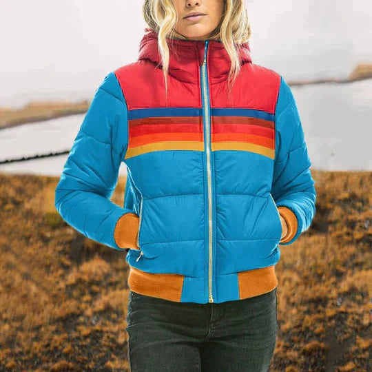 Retro Steppjacke Damen Colorblock Stylish