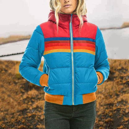Retro Steppjacke Damen Colorblock Stylish