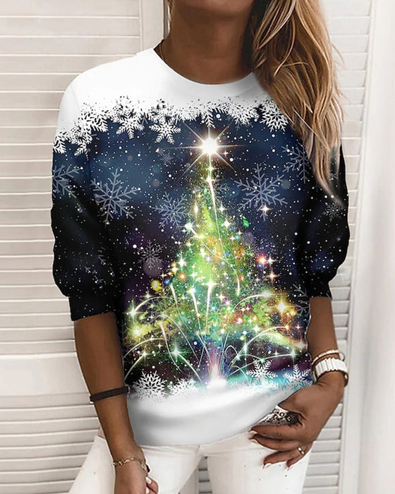 Weihnachtssweatshirt Rundhals Ausschnitt Festive Design - IdealeKleiden
