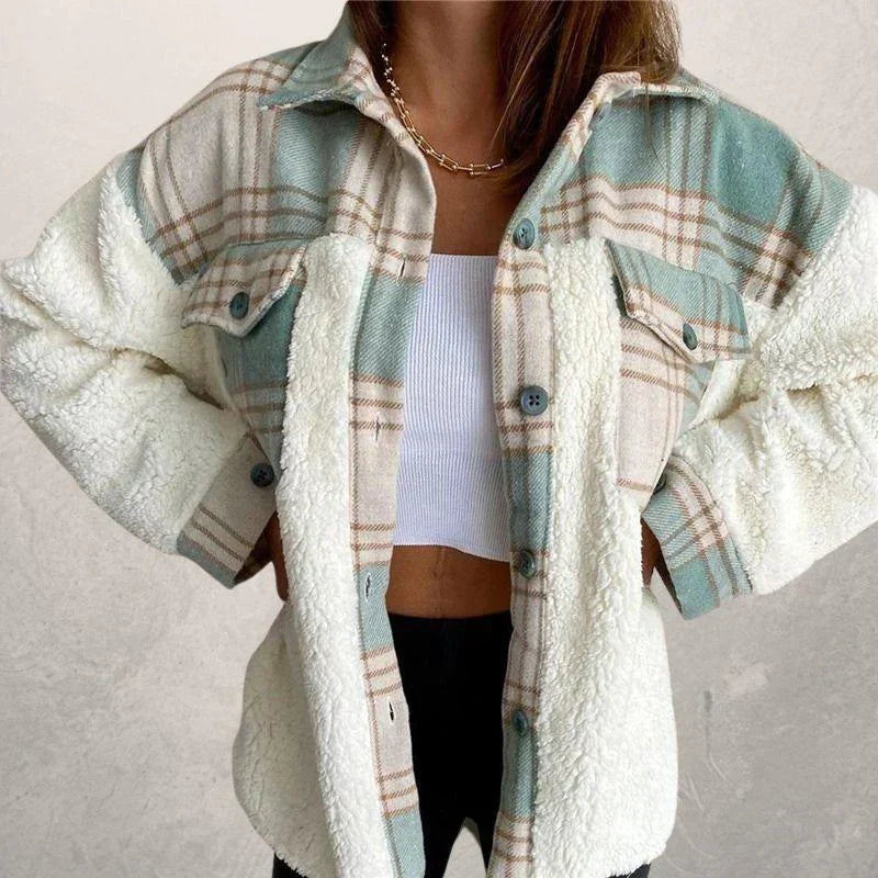 Damen Winterjacke Karo Muster Kapuze
