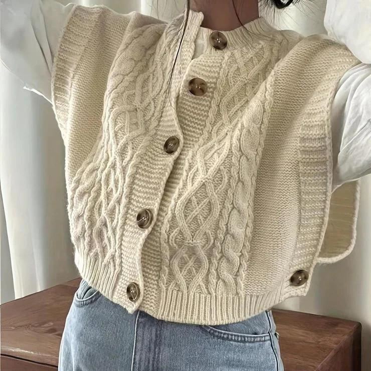 Stylische Strickjacke Ärmellos Kabelmuster