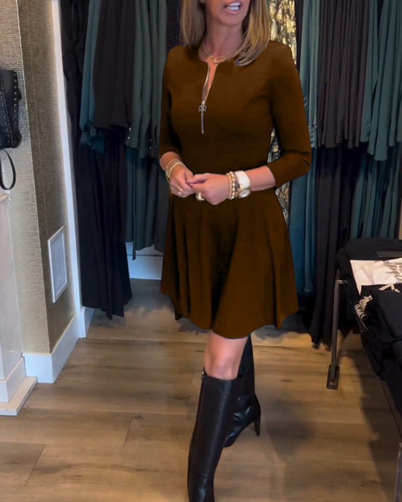 Elegantes Damenkleid Einfarbig Mit Reißverschluss
