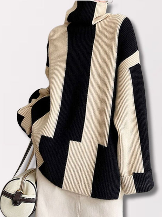 Damen Pullover Herbst Trendy Zweifarbig - IdealeKleiden