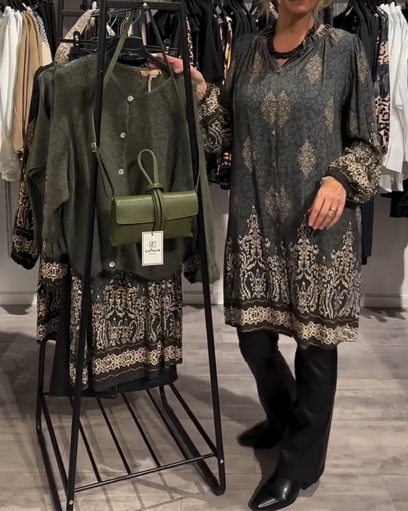 Elegante Bluse | Revers und Button Down Retro Muster