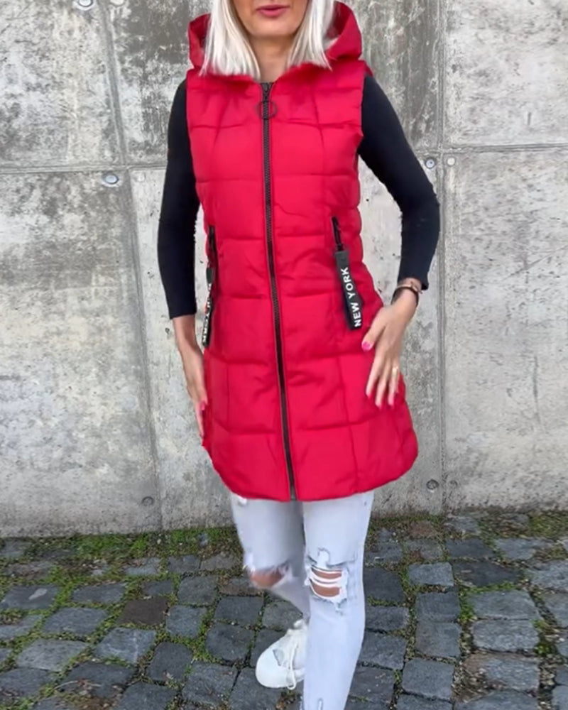 Wattierte Winterjacke Ärmellos Kapuze Reißverschluss