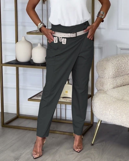 Hose Einfarbig Patchwork Style mit Taschen