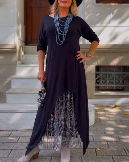 Elegante Kleidung | Langarm Einheitsfarbe Asymmetrisch