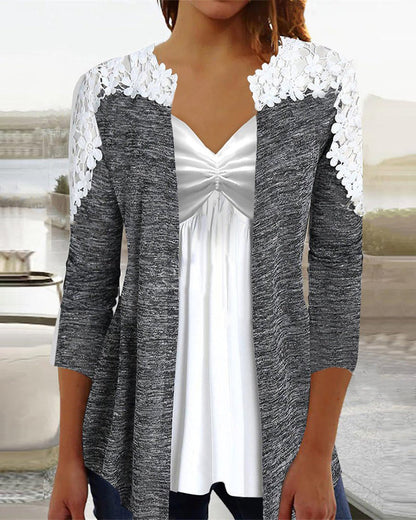 Elegantes Frauenkleid V-Ausschnitt Spitze