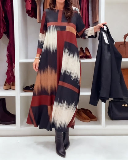 Stilvolles Damenkleid Rundhals Langärmlig Bedruckt