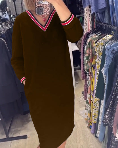 Damenkleid V-Ausschnitt Mit Taschen