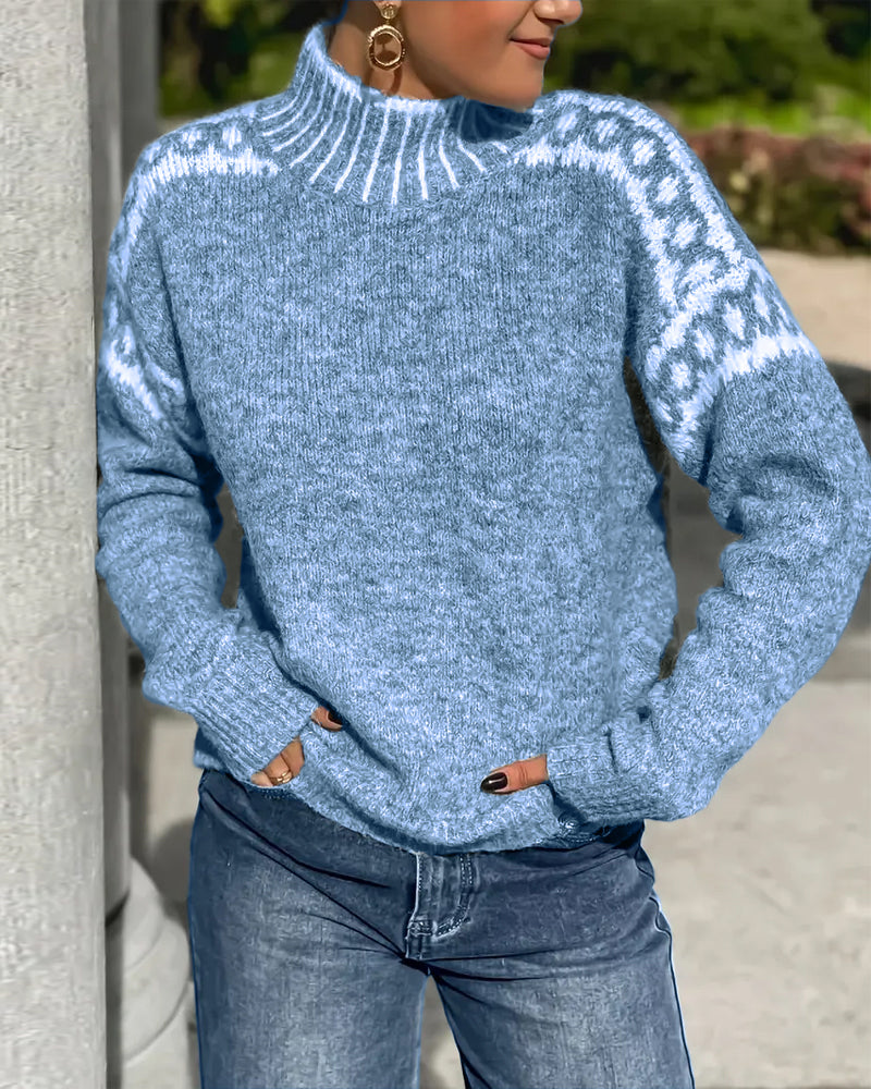 Modische Bluse Stehkragen Gemustert