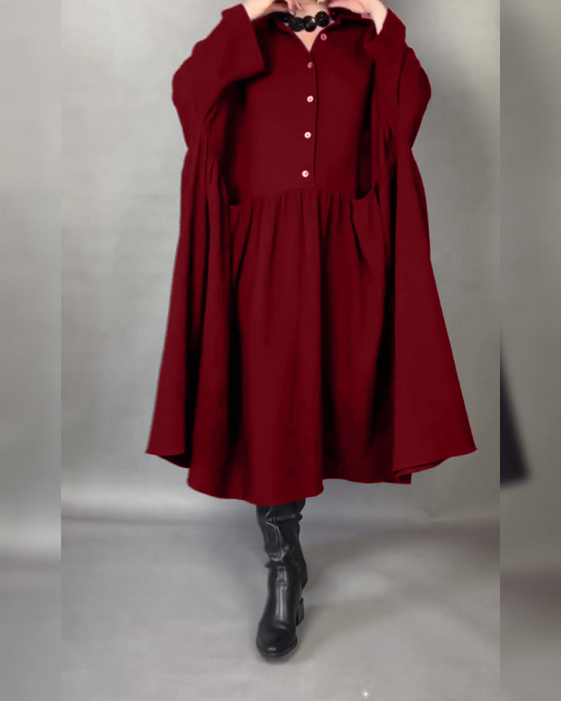Stilvolles A-Linien Kleid mit Revers und Knöpfen