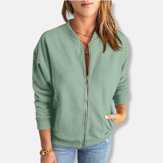 Leichte Jacke Mit Reißverschluss Und Rippkante Lässig - IdealeKleiden
