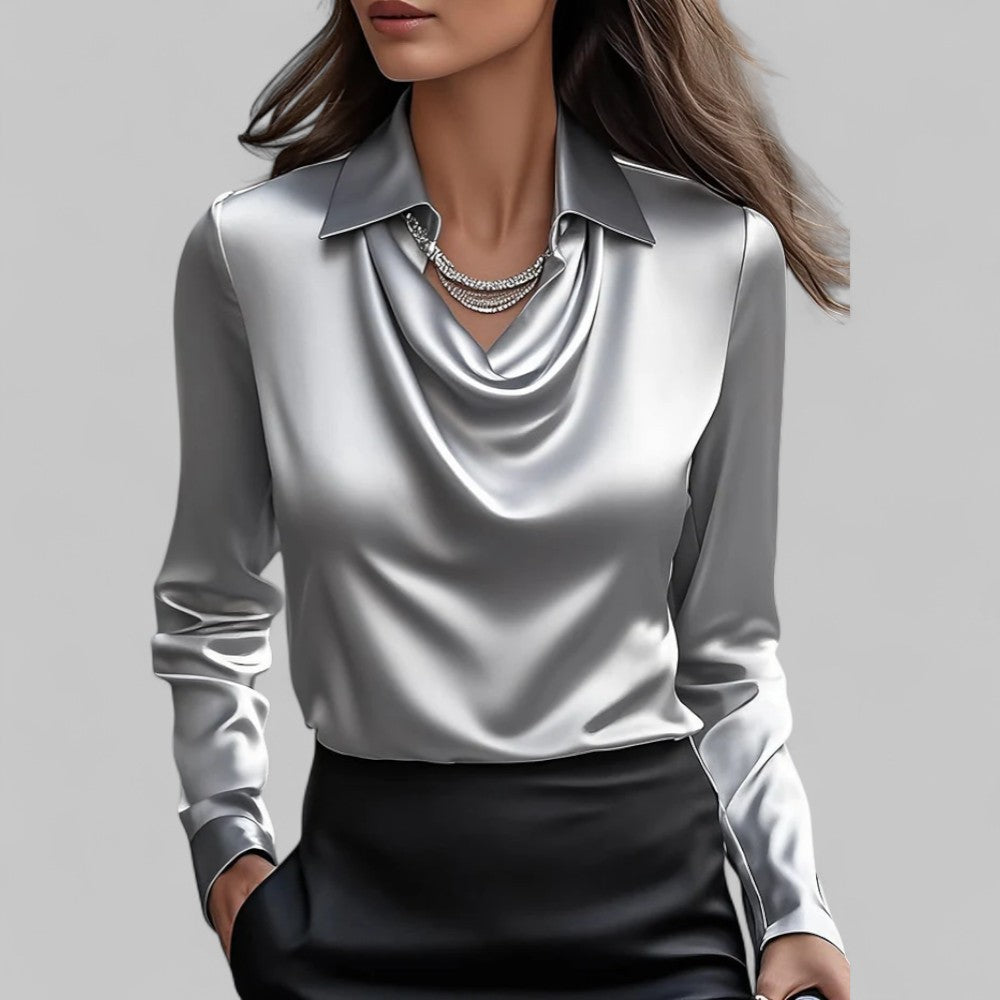 Elegante Damenbluse mit Wasserfallausschnitt Satin Optik