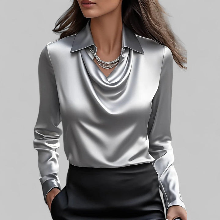 Elegante Damenbluse mit Wasserfallausschnitt Satin Optik
