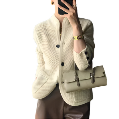 Eleganter Damenwintermantel Creme Wollmix