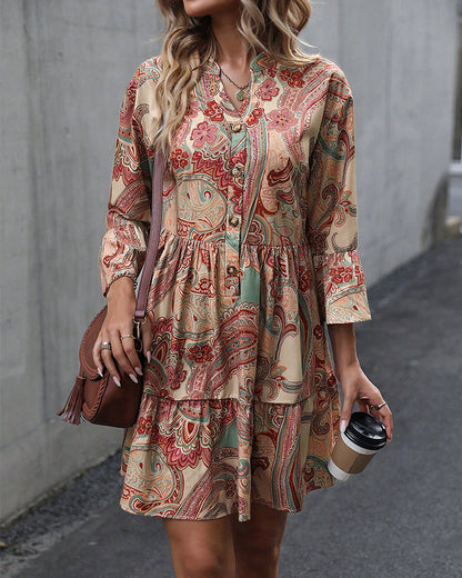 Frauenkleid V-Ausschnitt Paisley Muster