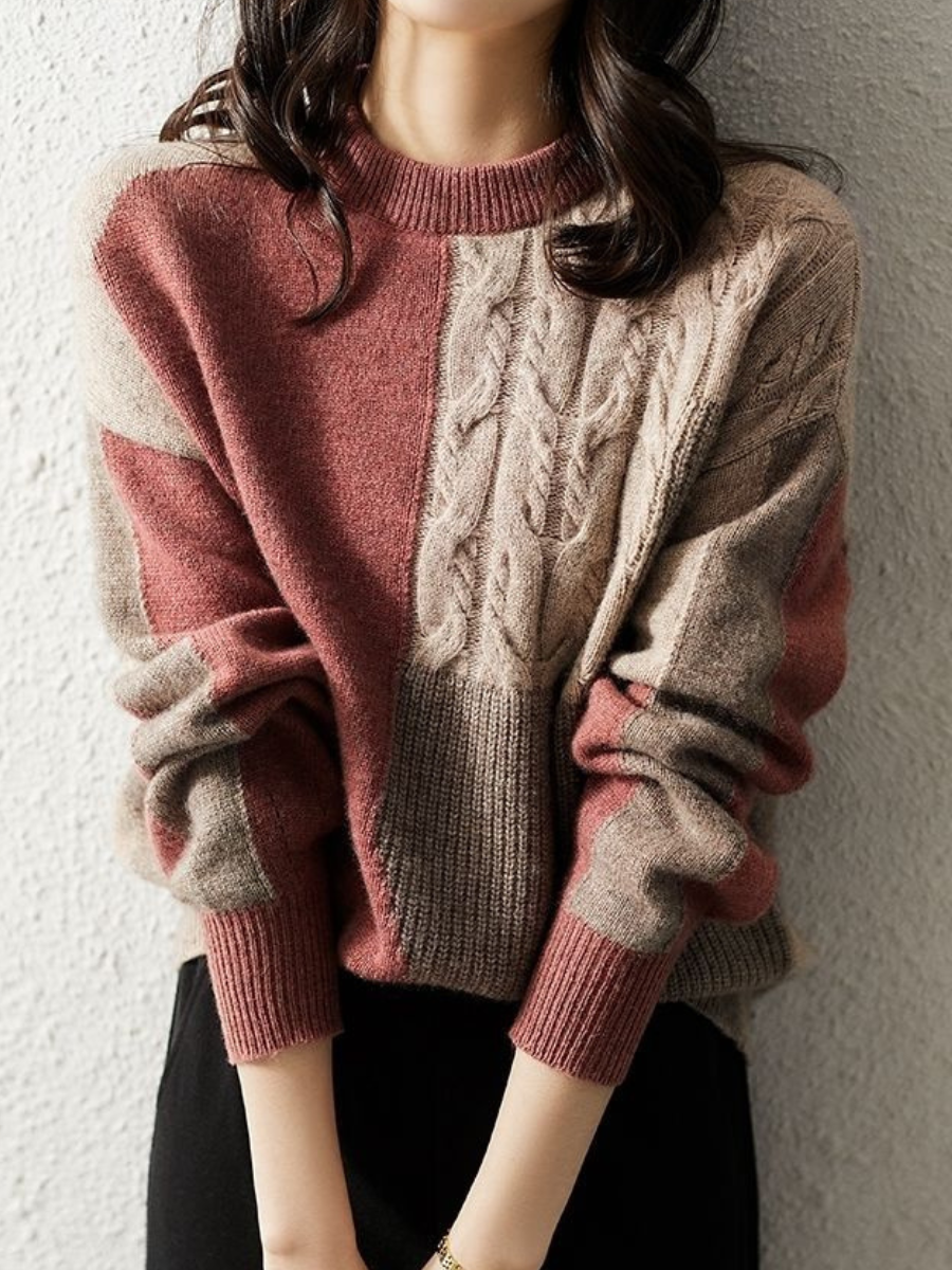 Modischer Strickpullover Kontrastfarben Chic Design