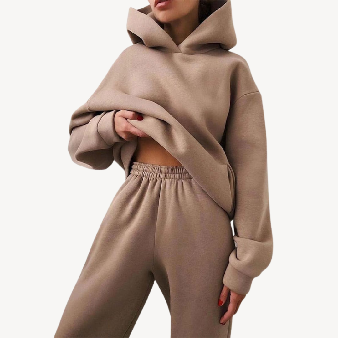 Damenschwarz Hoodie Jogging Set Sportlich