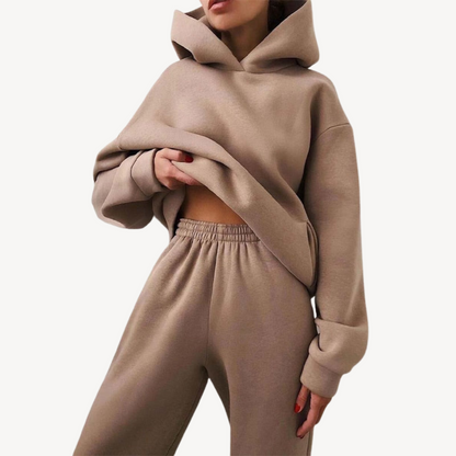 Damenschwarz Hoodie Jogging Set Sportlich