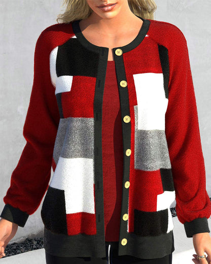 Modische Cardigan mit Buntblock-Design