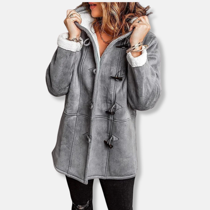 Fleecejacke Damen Kapuze Mittellang Lässig
