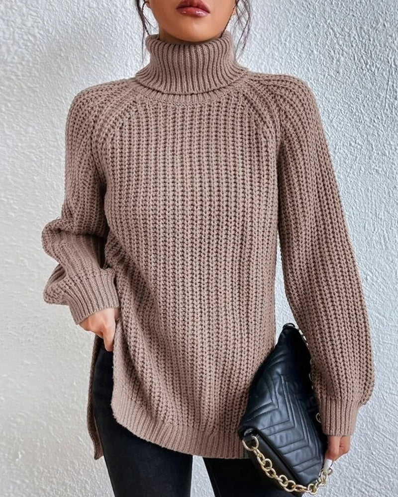 Damen Pullover Herbst Rollkragen Großzügig