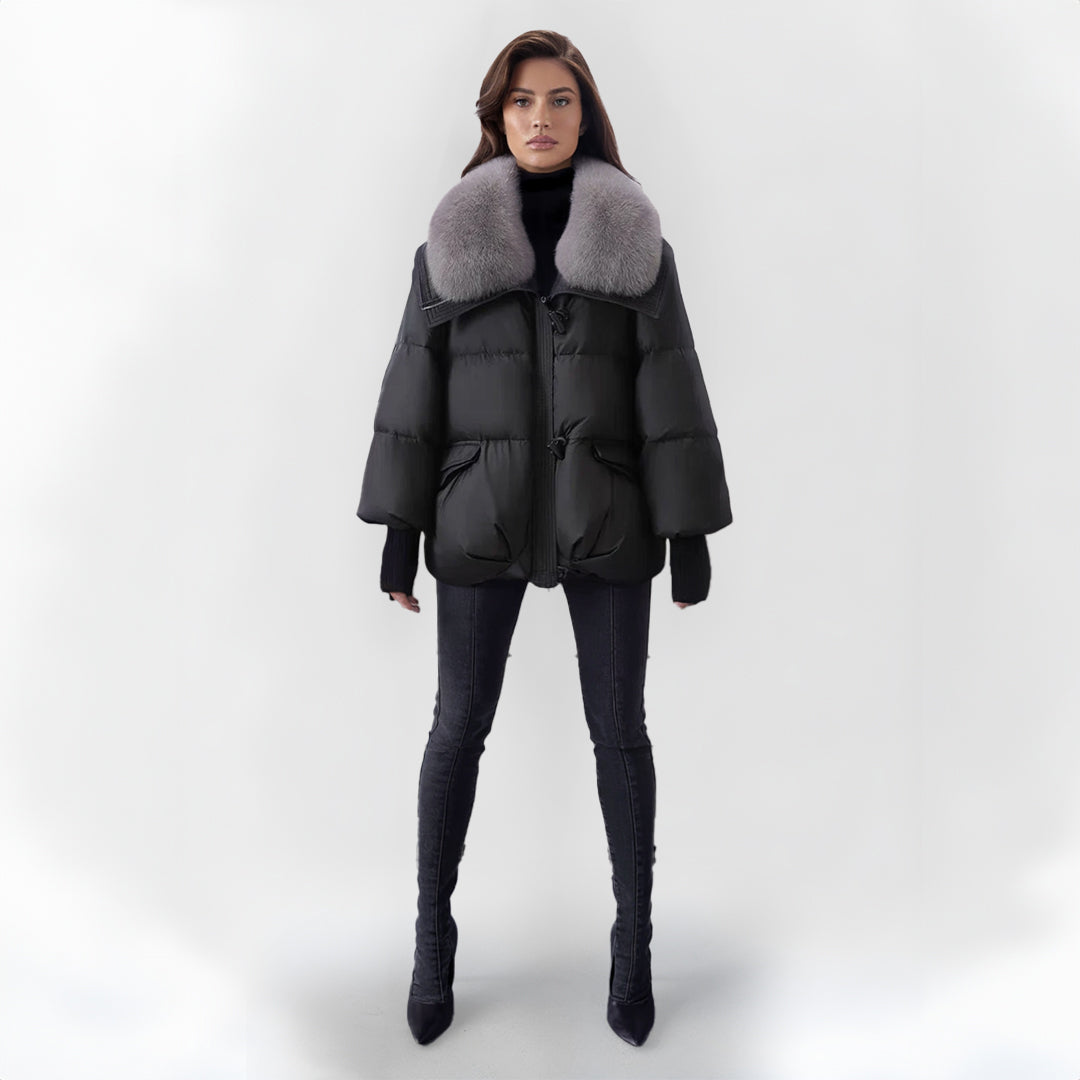 Warmes Winterkleid mit Kunstpelz Kragen