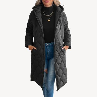 Stylischer Damen Puffermantel Schwarz Steppkapuze