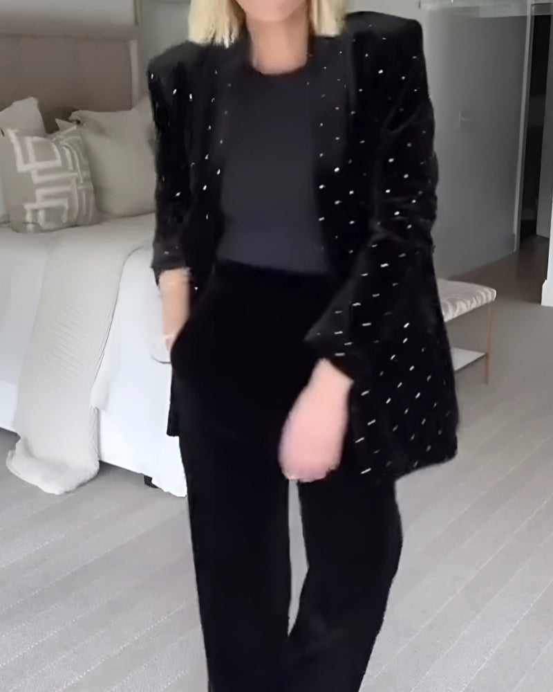 Luxus Blazer Diamant Stickerei Samt