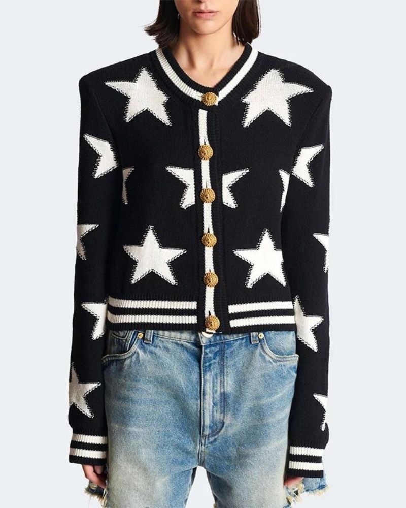 Weiche Strickjacke Jacquard Muster - IdealeKleiden