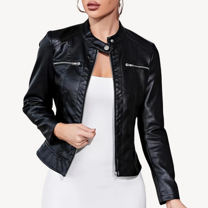 Stilvolle Lederjacke Schwarz Damen