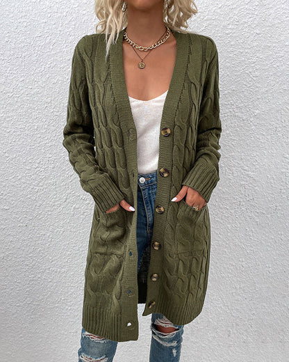 Elegante Strickjacke Langarm Unifarben Damen
