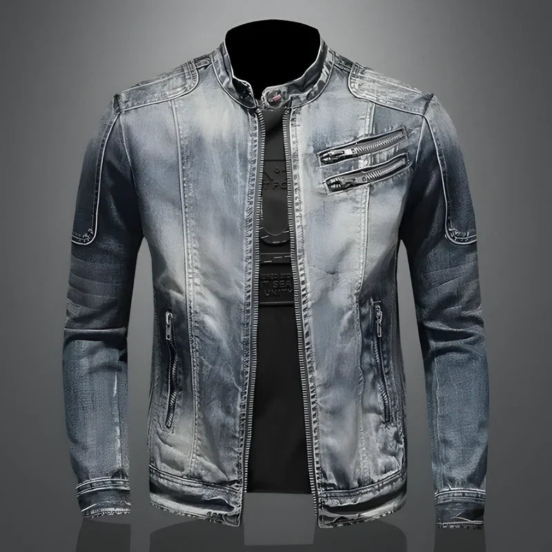 Herren Retro Denim Lederjacke
