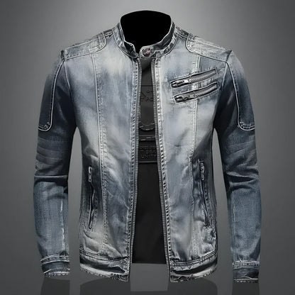 Herren Retro Denim Lederjacke