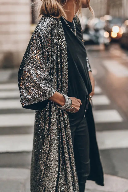 Glamour Kimono Pailletten Abendkleid