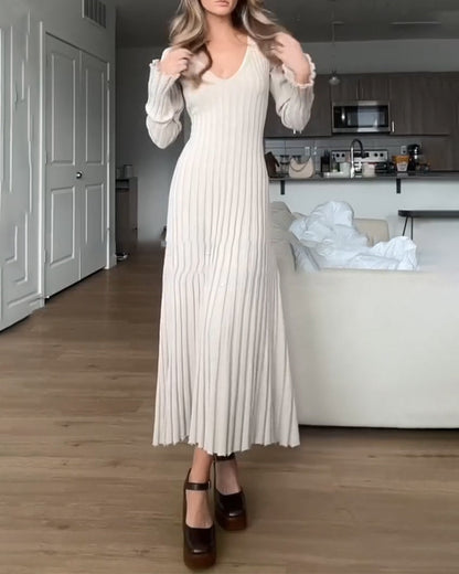 Rippkleid V-Ausschnitt Elegant Damenkleid