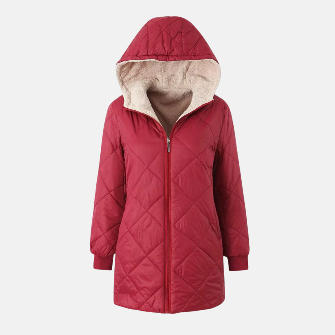 Gepolsterte Winterjacke Rippkanten Kapuze - IdealeKleiden