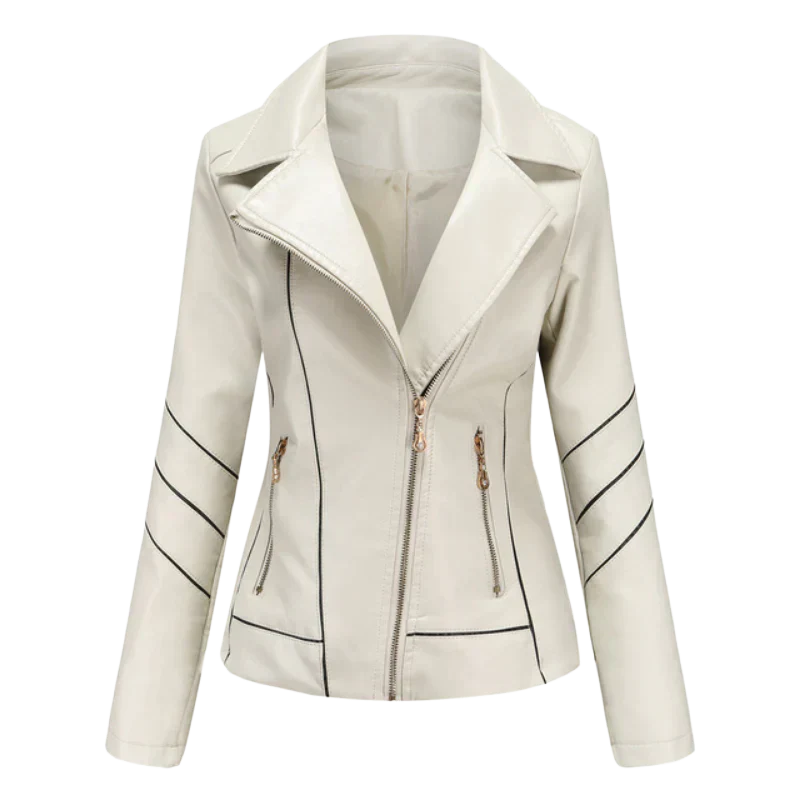 Elegante Lederjacke Frauen Slim Fit Design