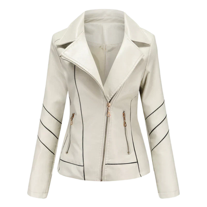 Elegante Lederjacke Frauen Slim Fit Design