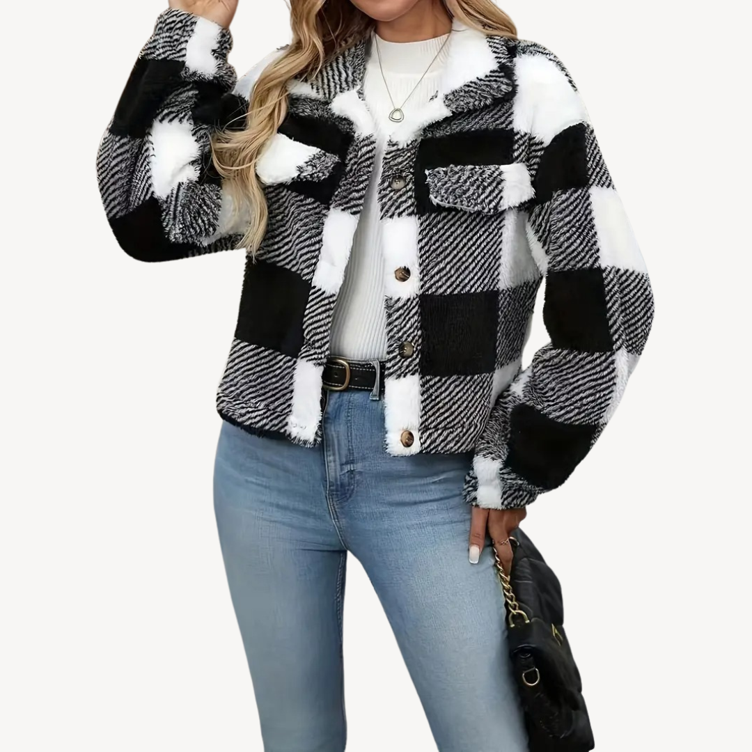 Damen Sherpa Jacke Kariert Warm