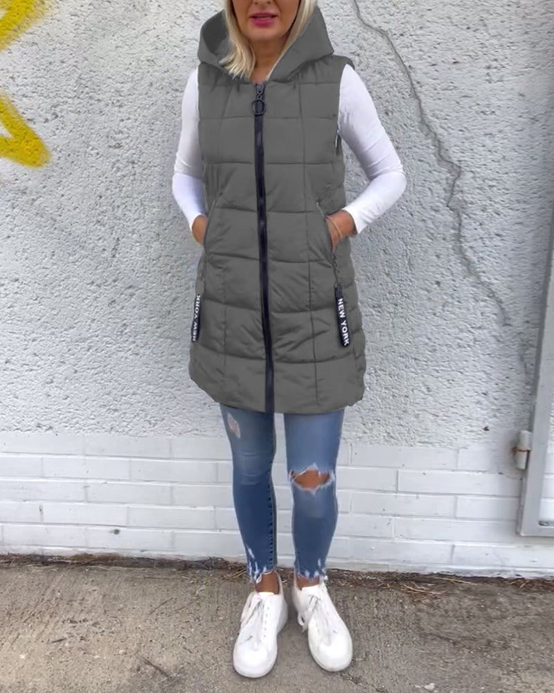Wattierte Winterjacke Ärmellos Kapuze Reißverschluss